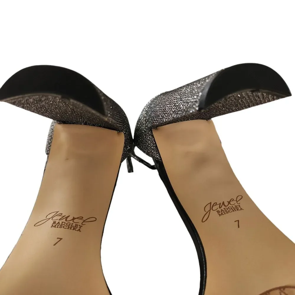 Jewel Badgley Mischka Crystal Braided Block Heel Open Toe Sandals Size 7 Wedding